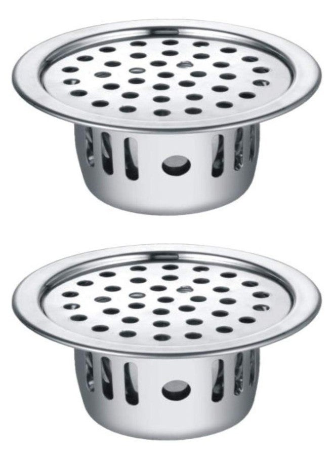 DRIZZLE Anti Cockroach Trap 5 Inch Round Stainless Steel with Chrome Finish - (Pack of 2 Pieces)
